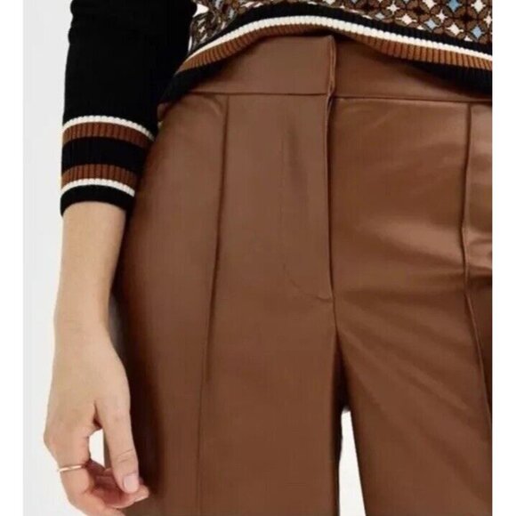 Women's 6‎ Nine West Faux Leather Trouser Brown Retro Wide Leg Pleated Pant NWT - Picture 3 of 7